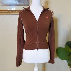 Vintage Y2K Babydoll Brown Abercrombie & Fitch Double Zip-up Hooded Jacket